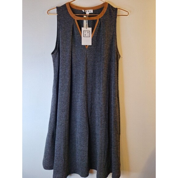 THML ANTHROPOLOGIE Ribbed Tent Dress Sz L Casual Cozycore Mature Lounge Summer - Picture 1 of 9